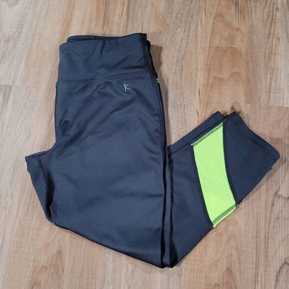 💜Gray & Neon Yellow Capri Fitted Athletic Pants XSmall - Picture 1 of 12